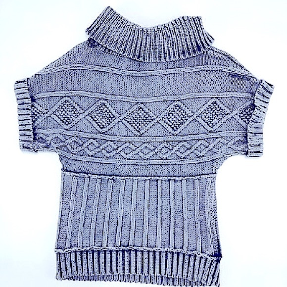 *Nine West* Black Gray Mineral Wash Chunky Turtleneck Cable Knit Sweater, Med. - Picture 6 of 16